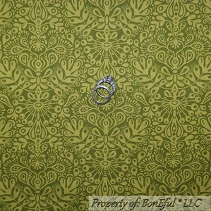 BonEful FABRIC FQ Cotton Quilt VTG Green Flower Damask Tone Garden Bohemian Sale - Picture 1 of 12