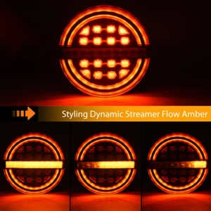 2PCS Round Trailer Truck LED Tail Lights Amber Flow Turn Signal Light Waterproof - Picture 1 of 8