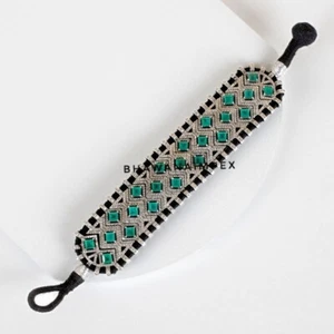 Natural Pave Diamond And Emerald Thread Bracelet Jewelry Sterling Silver Jewelry - Picture 1 of 2
