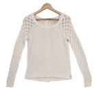 Loft Top Womens XSmall Ivory Open Knit Sleeve Button Back Casual