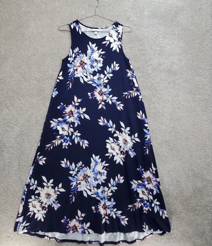 J. Jill Maxi Dress Women's XS Petite Navy Floral Classic Round Neck Pullover - Image 1 of 4