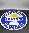Vintage Porcelain Enameled Southern Pacific Railway 10” Sign by Ande Rooney