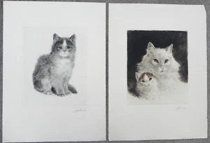 Kurt Meyer-Eberhardt 1895-1977 PAIR cat etchings noted animalier artist signed - Picture 1 of 22
