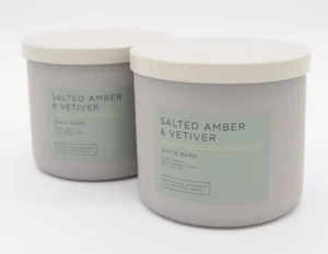 (2) Bath & Body Works White Barn SALTED AMBER & VETIVER 3-wick Candle 14.5oz New - Picture 1 of 10