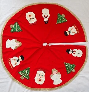 Vintage 1950’s  Christmas Tree Skirt Hand Made USA Sequins Velvet - Picture 1 of 10