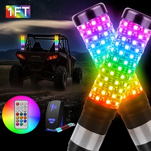 2Pcs 1FT RGB Spiral LED Fat Whip Lights for Can-Am SXS Truck Polaris RZR UTV ATV - Picture 1 of 11