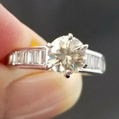 1.30TCW Champagne Solitaire Baguette Diamond Engagement 14k white gold ring - Image 1 of 4