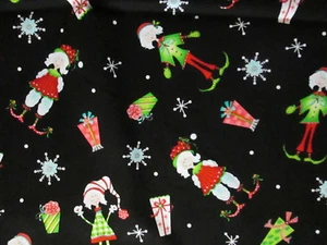 ELVES COLORFUL SNOWFLAKES ELF PRESENTS SNOW FLAKES COTTON FABRIC BTHY - Picture 1 of 1
