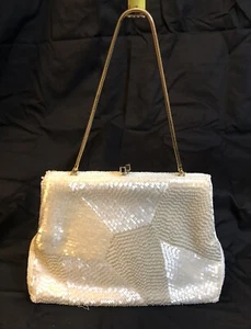 Vintage Patterned White Beaded Purse/Clutch - Picture 1 of 12