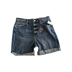 NWT Gap Women's Size 27 High Rise Shorts Dark Indigo Blue Cuffed Hem 7 Inch N21 - Picture 1 of 9