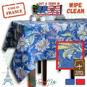 Wipeable Tablecloth Rectangle Spill Resist French Acrylic Coated Floral Blue Red - Picture 1 of 25