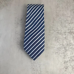 Haines & Bonner of London Men's Silk Necktie Blue and White Diagonal Stripe - Picture 1 of 4
