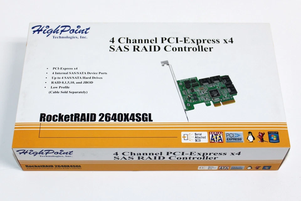 HighPoint RocketRAID 2640X4 4-Channel PCIe x4 SATA SAS RAID - Image 1 of 4
