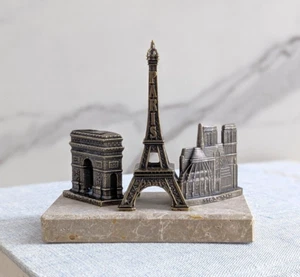 Vintage Paris Souvenir Eiffel Tower, Arc de Triomphe, Notre Dame on Marble Base - Picture 1 of 11