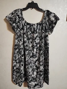 Asos Womens Mini Dress Cap Sleeve sz 12 Tropical Print Black White Palm Leaf - Picture 1 of 7