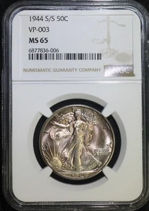 1944 S/S 50c VP-003 Walking Liberty Silver Half Dollar NGC MS65 Gem BU RPM - Picture 1 of 2