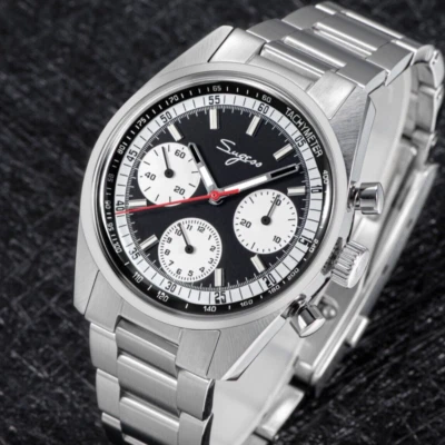 Seagull Sugess ST1902 Panda 38mm Black Chronograph Domed Sapphire 2 Straps 1963 — 第 1/4 张图片