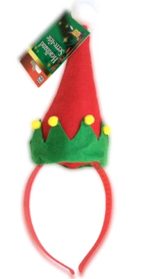 CHRISTMAS MINI ELF HAT ON HEADBAND Jester Red Costume Cap Adult Santa Pom Crown - Image 1 of 4