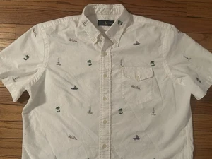 RARE Ralph Lauren men’s ALOHA Embroidered Palm Tree Sailboat White shirt Large L - Picture 1 of 7