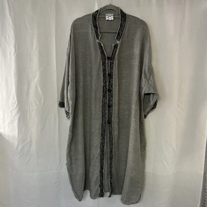 SAHARA Linen Jacket Gray One size 54 in Chest Frogging Embroidered Lagenlook - Picture 1 of 14