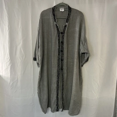 SAHARA Linen Jacket Gray One size 54 in Chest Frogging Embroidered Lagenlook - Image 1 of 4