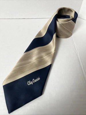 "Corbata vintage Eugene Jacobs de Oleg Cassini con patrón de bloques a rayas azules 55""" Foto 1 de 4