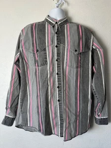 Vintage Wrangler Western Striped Brushpopper Shirt Mens XL X-LongTails Pink Grey - Picture 1 of 14