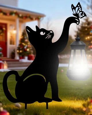 Luces solares Navidad gato negro decoración jardín exterior - estaca jardín con mantequilla Foto 1 de 4