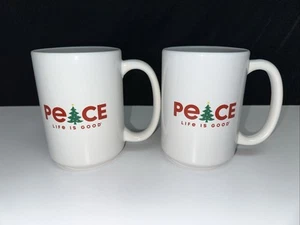 JUEGO DE 2--TAZA BLANCA ÁRBOL DE NAVIDAD LIFE IS GOOD "PEACE"--ENVÍO GRATUITO - Imagen 1 de 5