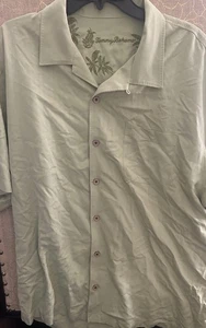 Camicia Tommy Bahama 100% seta uomo XL VERDE righe verticali bottoni camp loop - Foto 1 di 9