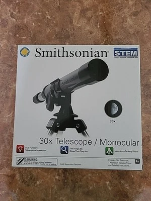 Smithsonian 30X Telescope Monocular Kit New In Sealed Box W/ Table Top Tripod - Image 1 of 4