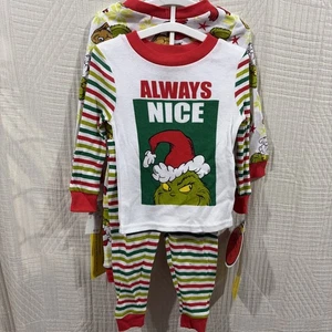 2 Set Knit Pj Grinch LS Size 12 M New - Picture 1 of 5