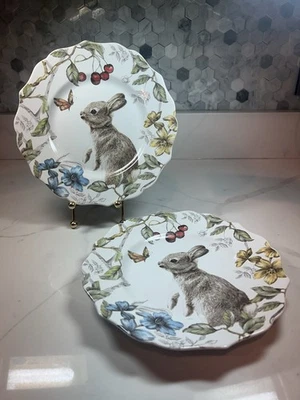 2-PIER 1 IMPORTS SOFIE THE BUNNY 8 5/8" LUNCH / SALAD PLATES - NEW WITH UPC TAGS - Image 1 of 4