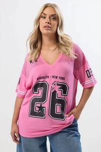 Yours Curve Women's Plus Size 'New York City' Slogan Varsity Top - Picture 1 of 18
