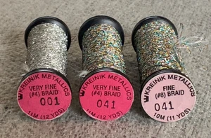 Lot Of 3 Kreinik Metallics SILVER 001 and Multi 041 Braids Thread Very Fine - Picture 1 of 2