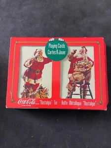 1994 Coca Cola Christmas Santa Nostalgia Playing Cards 2 Sealed Decks in Tin NEW - Picture 1 of 4