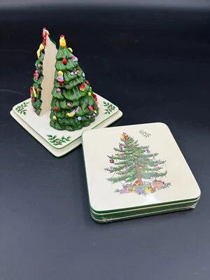 Spode Christmas Tree: Christmas Holder + 4 Coasters with Box - Image 1 of 4