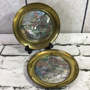Solid Brass Decorative Plates Made In England Lot Of 2 Country Cottage Scenes 7” - Picture 1 of 8