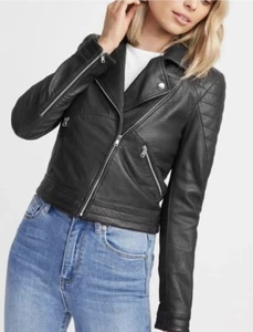 Kookai Size 36 AU 8 Willow Real Leather Jacket Black Long Sleeve - Picture 1 of 8