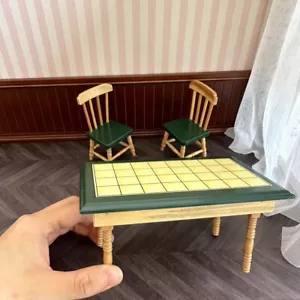 3PC 1/12 Scale Dollhouse Miniatures Furniture Vintage Dining Table Chair Wood - Picture 1 of 4