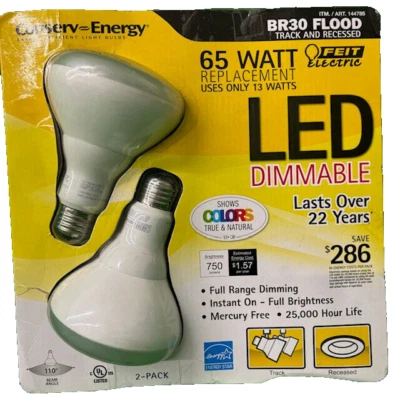 65 Watt LED BR30 Flood Track & Recessed FEIT Electric Dimmable Light NIB - Image 1 of 2