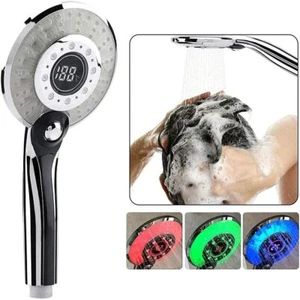 LED Duschkopf 3 Farben Farbwechsel Temperaturregelung Handbrause mit Digital - Bild 1 von 11