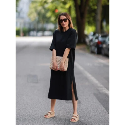 Женщин ряд хлопок свободного весна/лето круглый вырез с короткими рукавами платье футболка - Изображение 1 из 4