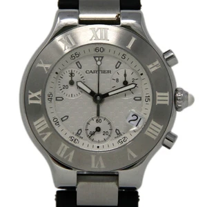 Cartier Must 21 Chronoscaph W10184U2 38mm Steel & Rubber 2YEARWARRANTY #I3031 - Picture 1 of 5