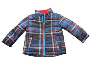 Healthtex Baby Boy Puffer Jacket - Blue Plaid Print - Size 18m -  Zip Front - Picture 1 of 4