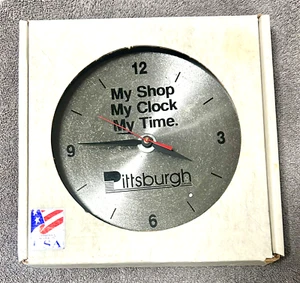 RARE VINTAGE PITTSBURG " MY SHOP" STAINLESS STEEL 10" SAW BLADE WALL CLOCK - Picture 1 of 6