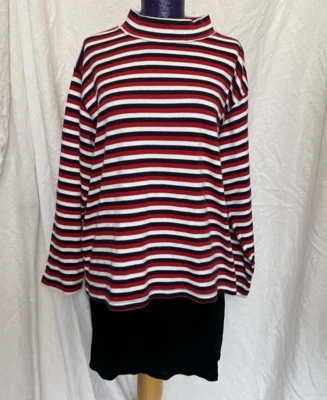 De colección Años 90 Gran Tamaño Rayas Cuello Alto Coret Niña Francesa Vibraciones MED Grunge Twee Foto 1 de 4