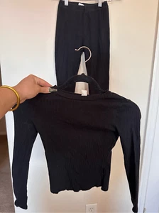 SHEIN Girls 2pc Matching Set Black Ribbed Long Sleeves Top and Stretch Pants Sz - Picture 1 of 5