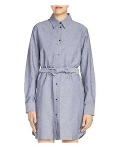 Maje Hemdblusenkleid 3 Large blau Degriffe Button Down Blet Loops Baumwolle Leinen Neu mit Etikett - Bild 1 von 8