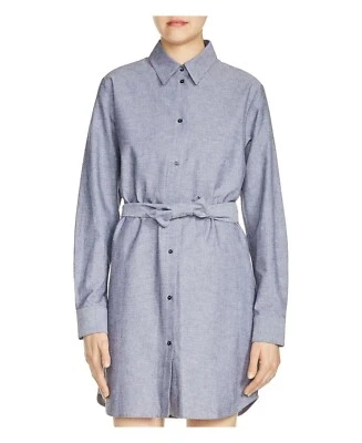 Maje 衬衫连衣裙 3 大号蓝色 Degriffe 纽扣 Blet 环棉亚麻全新带标签 — 第 1/4 张图片